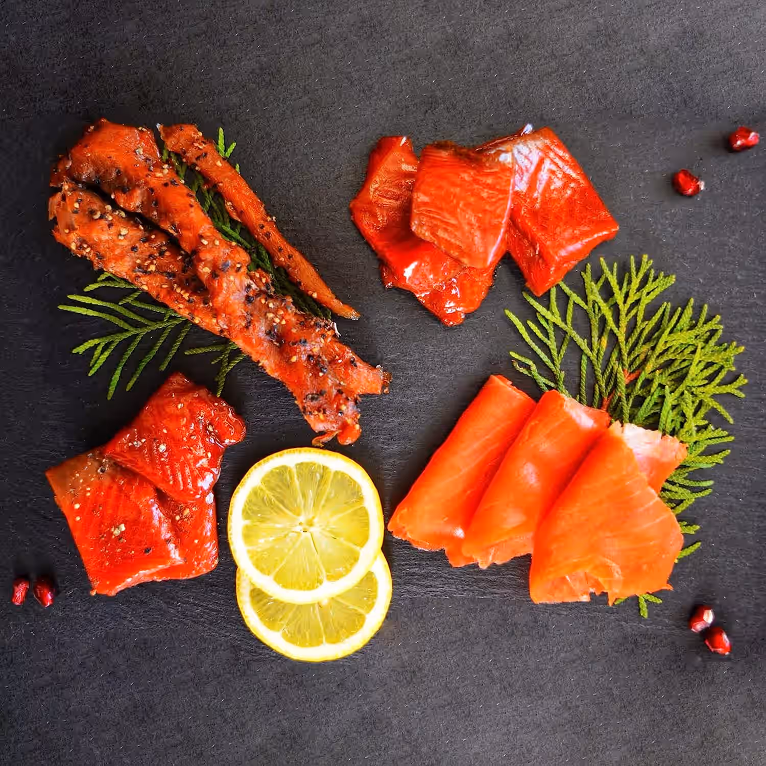 Smoked Salmon Sampler Gift Box Gourmet Food Box Featuring 1/2 Lbs each of Wild Salmon Lox, Salmon Candy, Salmon Nuggets