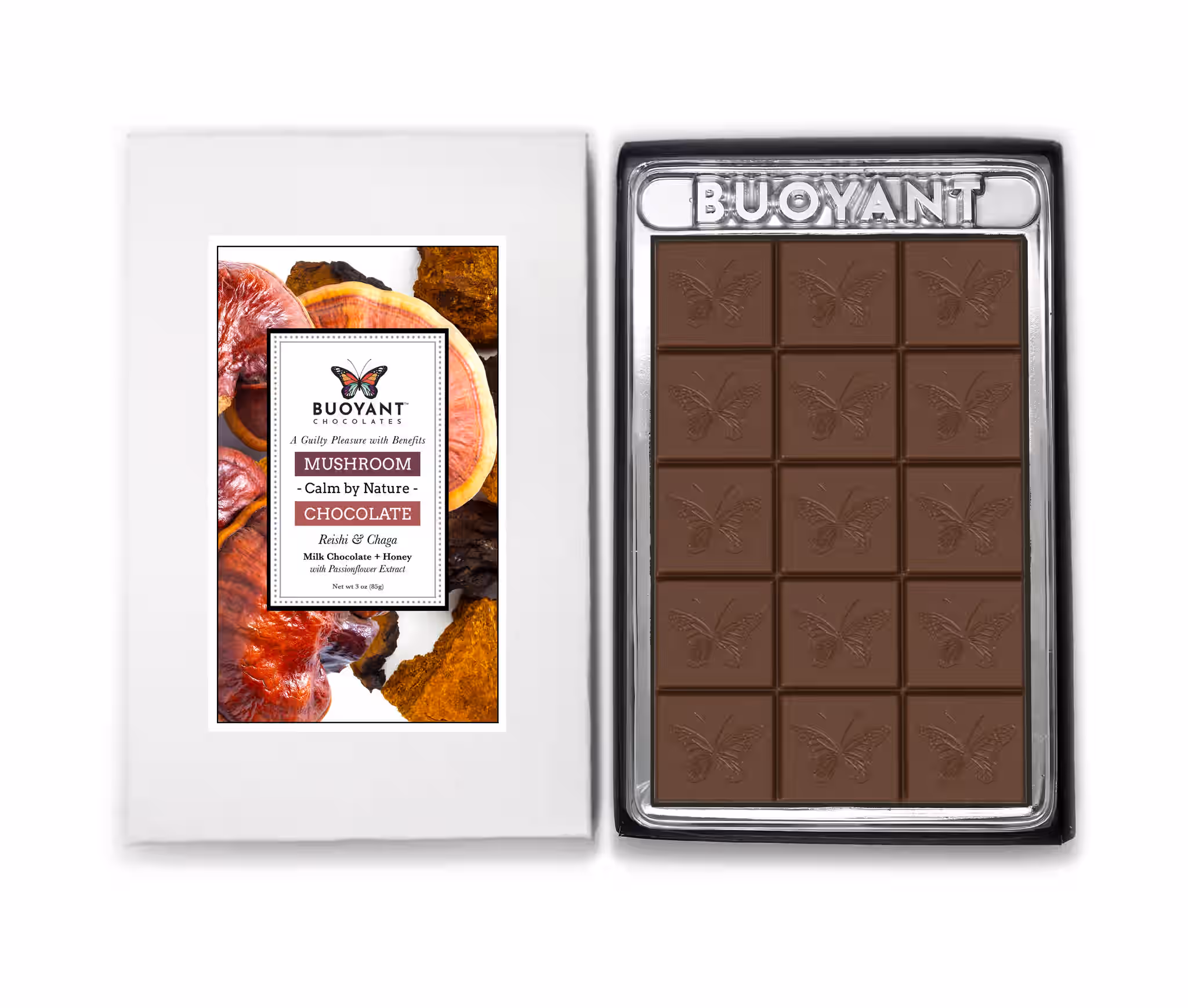CALM BY NATURE: Reishi & Chaga Mushroom Chocolate Bar (Milk and Dark)