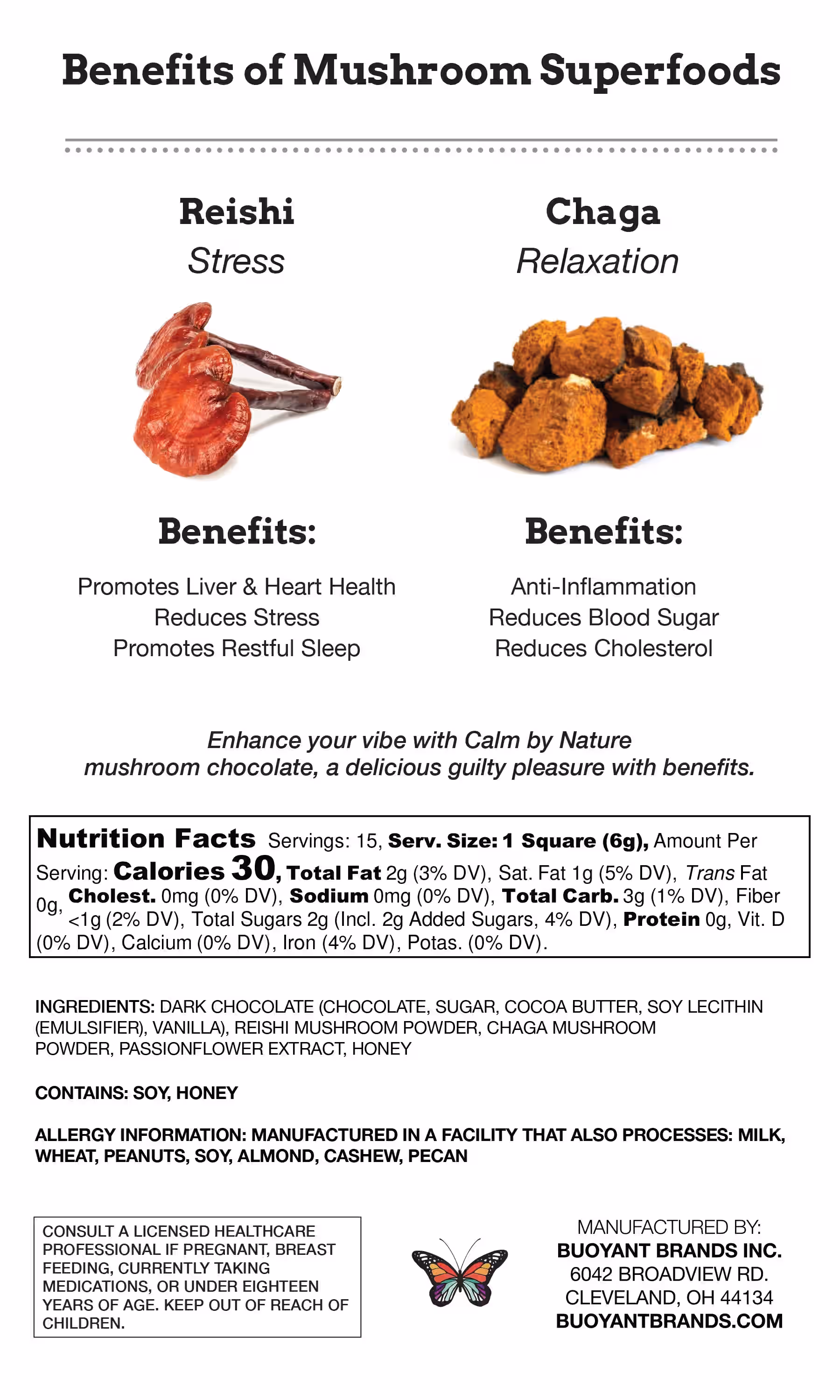 CALM BY NATURE: Reishi & Chaga Mushroom Chocolate Bar (Milk and Dark) 4 CALM BY NATURE: Reishi & Chaga Mushroom Chocolate Bar (Milk and Dark)
